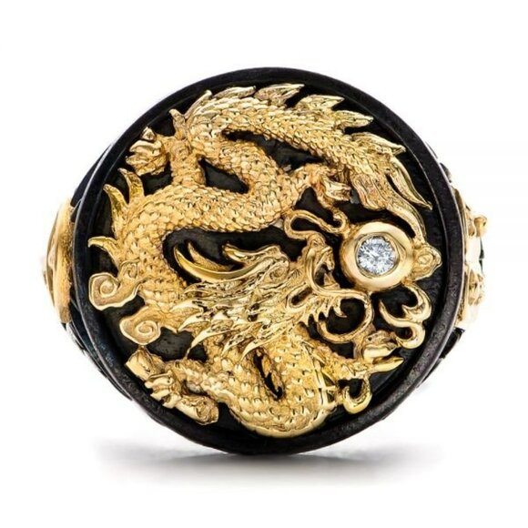 Men's Gold "The Rising Dragon" Capitan Collection Ring - Picture 3 of 9